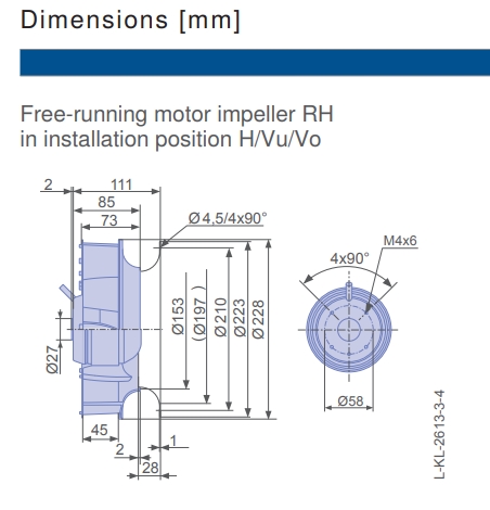 Чертеж вентилятора RH22V-2EP.WC.2R, арт. 161614